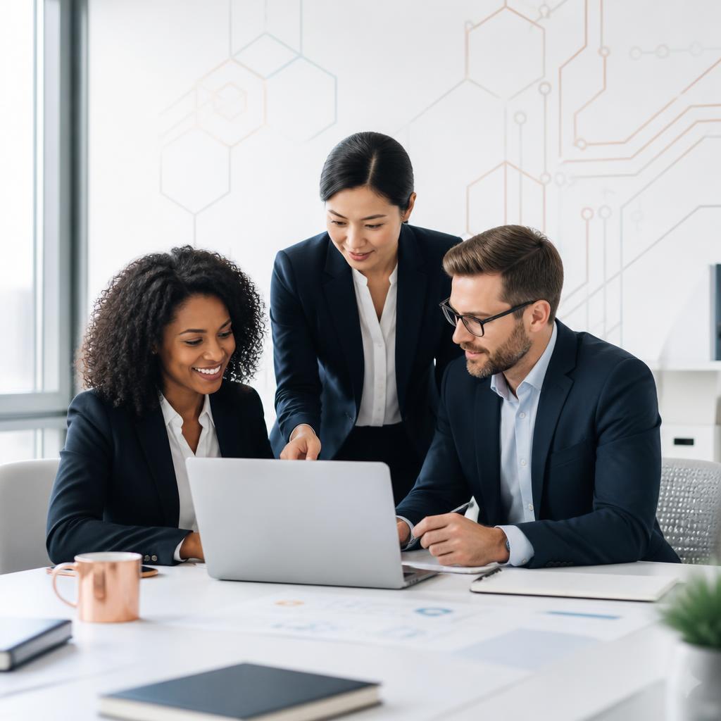 A professional business team collaborating around a table