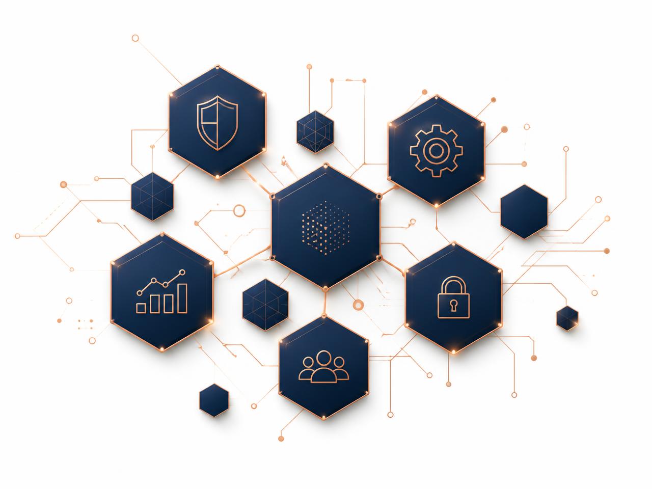 Abstract network of connected hexagons and circuit traces representing multidisciplinary expertise
